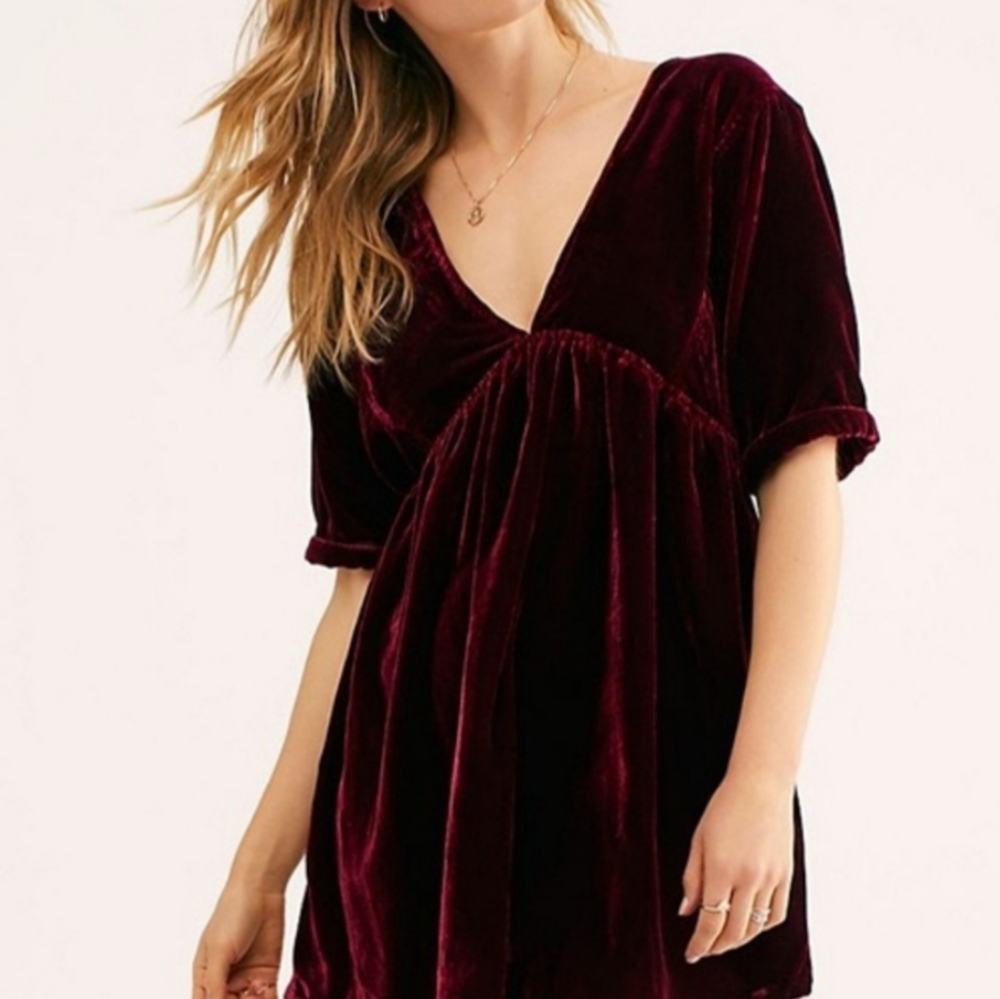 Free People Ivy Velvet Mini Dress in Pomegranate